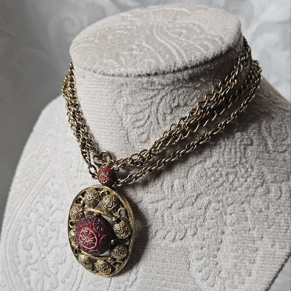 Vintage Celebrity N.Y. Moroccan Matrix Gold Tone Double Chain Necklace - Picture 7 of 8